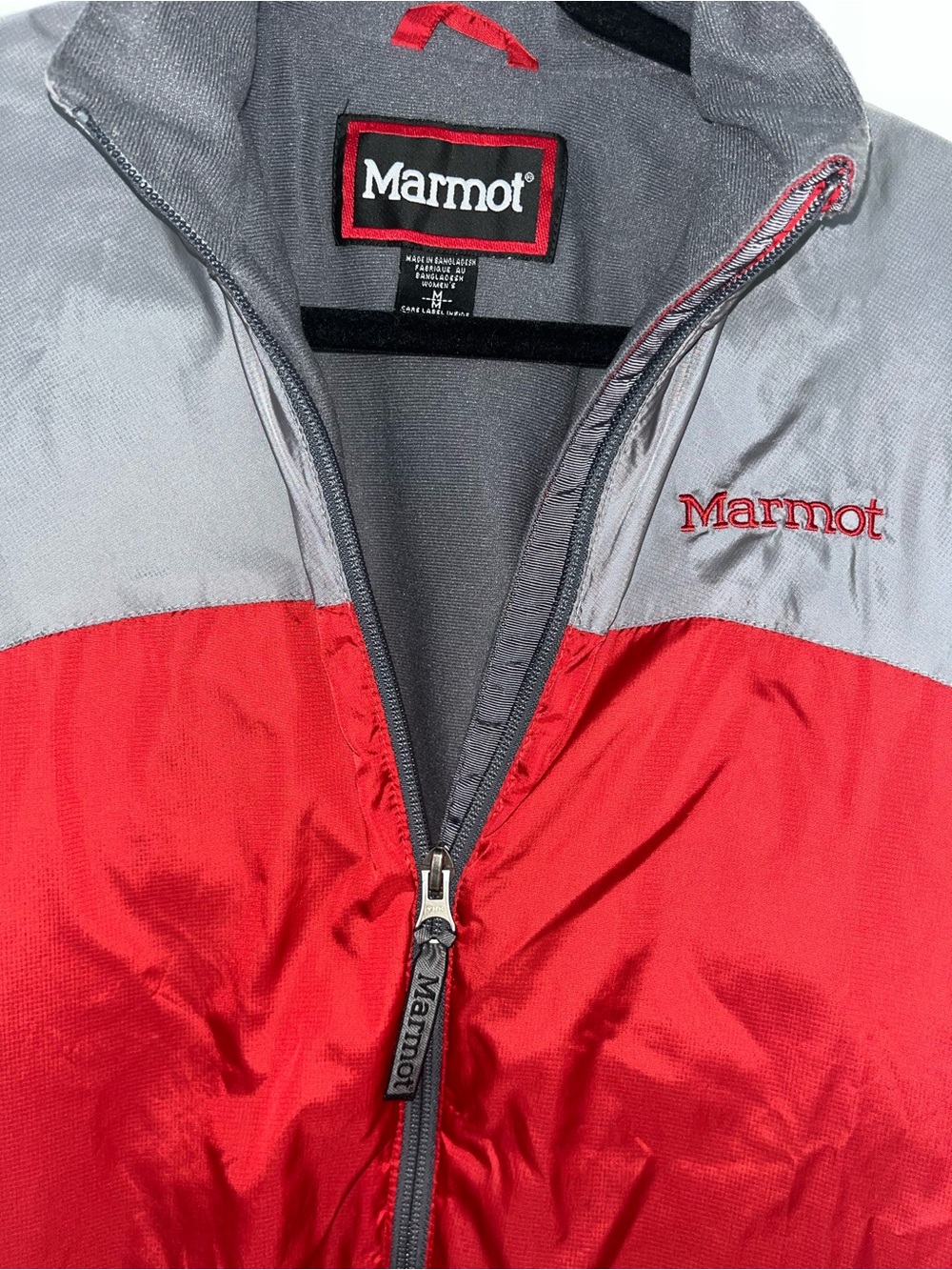 Marmot Red and Silver Hooded Windbreaker Jacket